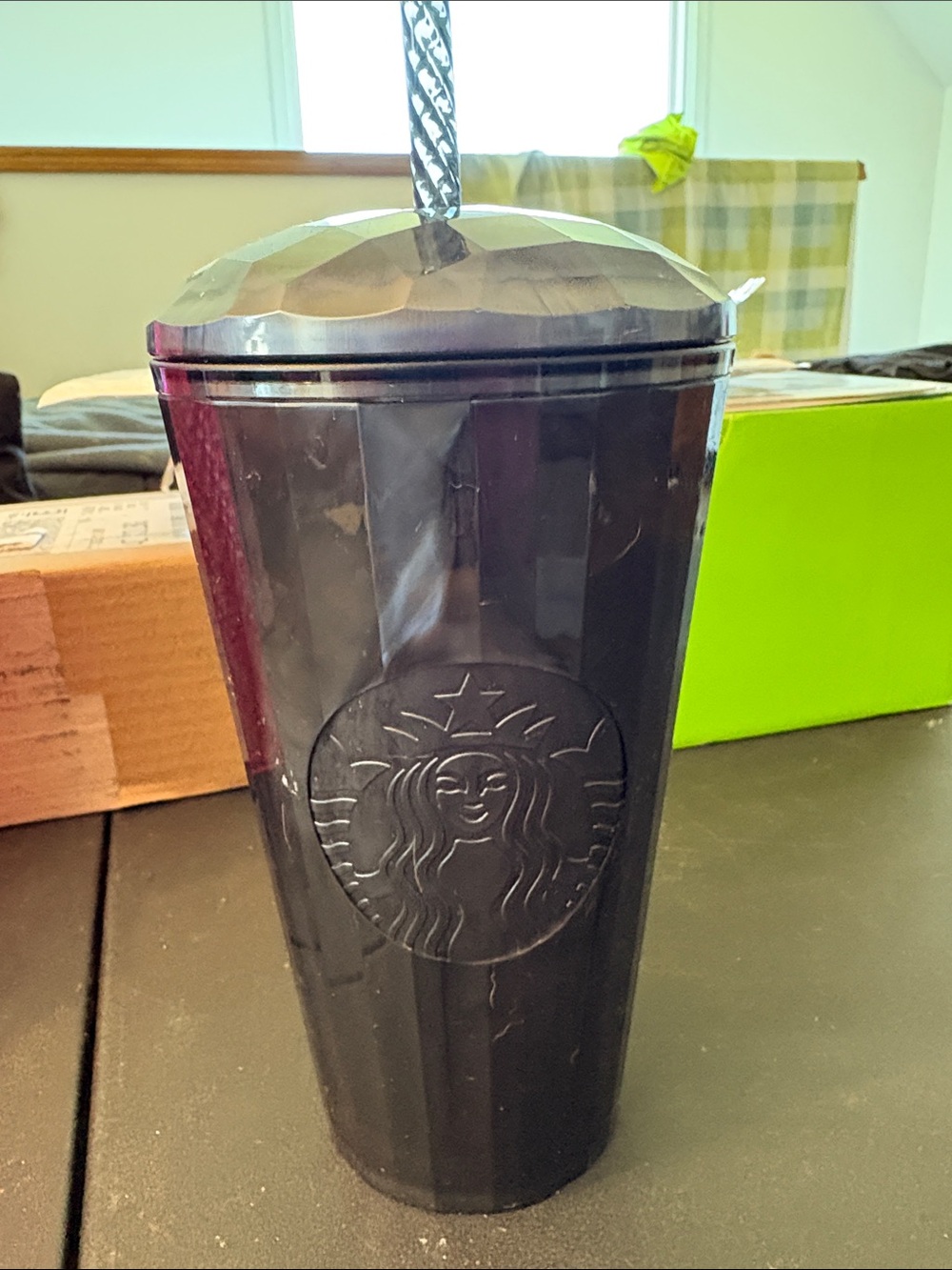 Starbucks Black Faceted Reusable Cold Cup with Straw